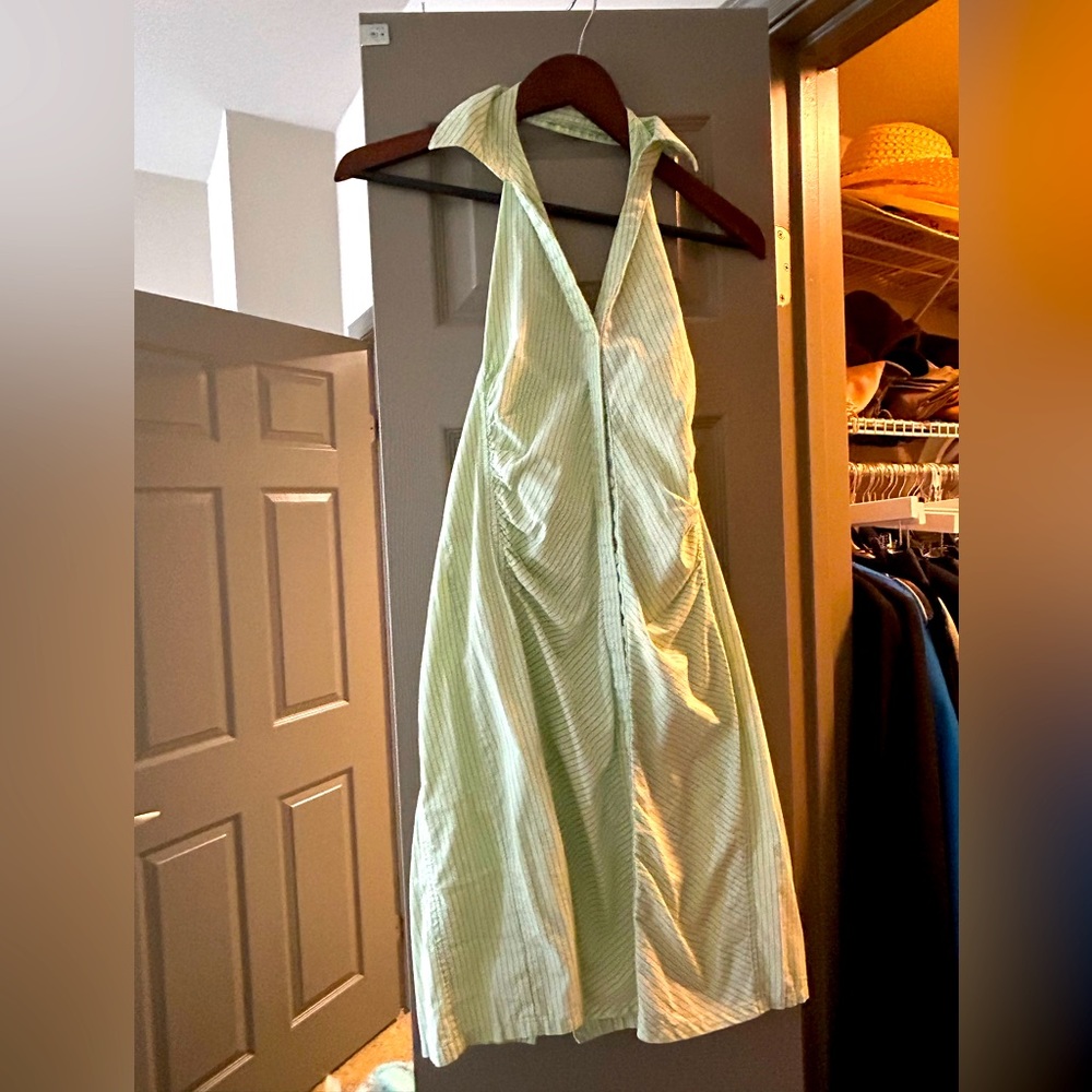 Striped green button up dress with collar